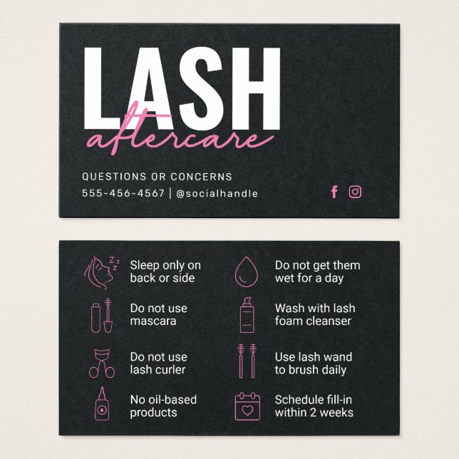 Glam Black Pink Lash Aftercare Guide (Front & Back)