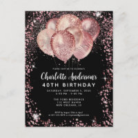 Glam Black Pink Rose Gold Glitter Balloon Birthday