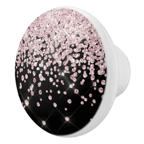 Glam Black Pink Rose Gold Glitter Diamond Confetti Ceramic Knob