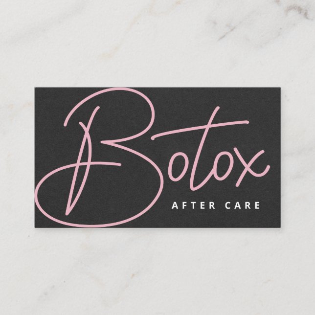 Glam Black Pink Script Botox Aftercare Guide Business Card (Front)