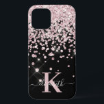 Glam Black Rose Gold Diamond Confetti Monogrammed iPhone 12 Pro Case<br><div class="desc">Glam, Elegant, Girly Shiny black and rose gold glitter diamond confetti custom personalized iphone case. Features a faux blush pink rose gold and white diamond confetti, monogram and name in a beautiful girly handwritten swash tail font script. Personalize with your name and monogram initial. Please note: this design is a...</div>