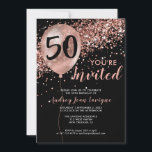 Glam Black Rose Gold Glitter Balloon 50th Birthday Invitation<br><div class="desc">Modern Elegant Glam Black Pink Rose Gold Glitter Sparkle Balloon 50th Birthday Invitation</div>