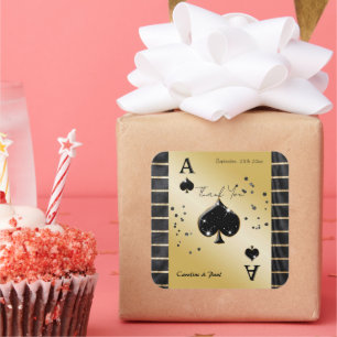 Glam Black Silk Gold Striped Ace of Spades Favor  Square Sticker