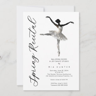 Glam Black Silver Ballet Recital with QR TMF26 Invitation