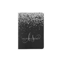 Glam Black Silver Glitter Glam Monogram Name 