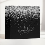 Glam Black Silver Glitter Monogram Name<br><div class="desc">Glam Black Silver Glitter Elegant Monogram Binder. Easily personalize this trendy chic binder design featuring elegant silver sparkling glitter on a black background. The design features your handwritten script monogram with pretty swirls and name.</div>