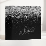 Glam Black Silver Glitter Monogram Name 3 Ring Binder<br><div class="desc">Glam Black Silver Glitter Elegant Monogram Binder. Easily personalize this trendy chic binder design featuring elegant silver sparkling glitter on a black background. The design features your handwritten script monogram with pretty swirls and name.</div>