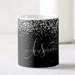 Glam Black Silver Glitter Monogram Name Coffee Mug<br><div class="desc">Glam Black Silver Glitter Elegant Monogram Coffee Mug. Easily personalize this trendy chic planner design featuring elegant silver sparkling glitter on a black background. The design features your handwritten script monogram with pretty swirls and name.</div>