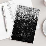 Glam Black Silver Glitter Monogram Name Planner<br><div class="desc">Glam Black Silver Glitter Elegant Monogram Planner Easily personalize this trendy chic planner design featuring elegant silver sparkling glitter on a black background. The design features your handwritten script monogram with pretty swirls and name.</div>