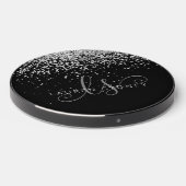 Glam Black Silver Glitter Monogram Name Wireless Charger (Front 2)