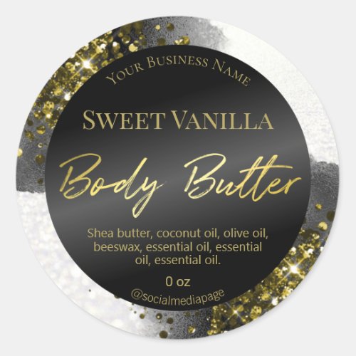 Glam Black White Gold Glitter Body Butter Labels