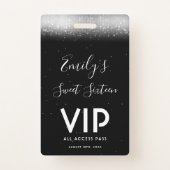 Glam Black White Sweet 16 Invitation VIP Pass Badge (Front)