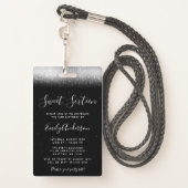 Glam Black White Sweet 16 Invitation VIP Pass Badge (Back with Lanyard)