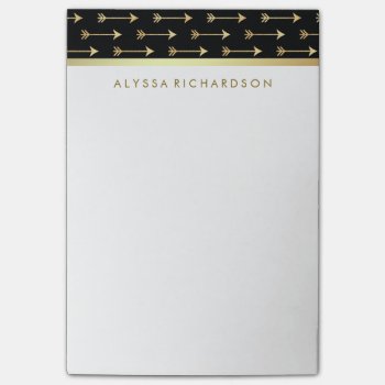 Glam Black With Faux Gold Foil Trendy Arrows Post-it Notes by GiftTrends at Zazzle