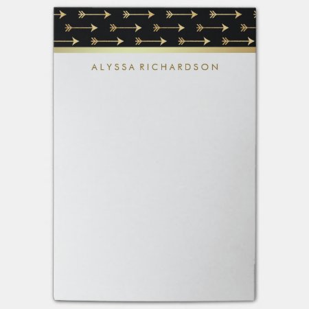 Glam Black With Faux Gold Foil Trendy Arrows Post-it Notes