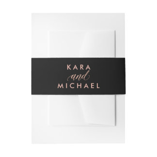 Glam Black with Faux Rose Gold and Calligraphy Invitation Belly Band