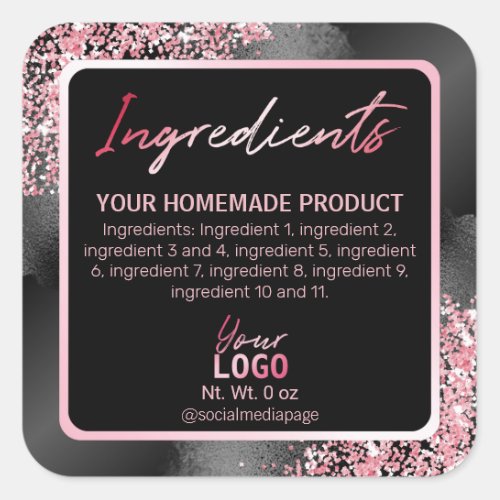 Glam Black With Pink Glitter Ingredient Labels