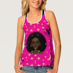 Glam Black Woman Afro Hair pic lipstick pink moon Tank Top