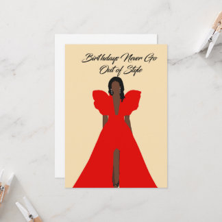 Glam Black Woman Card| Red Dress Birthday Invitation
