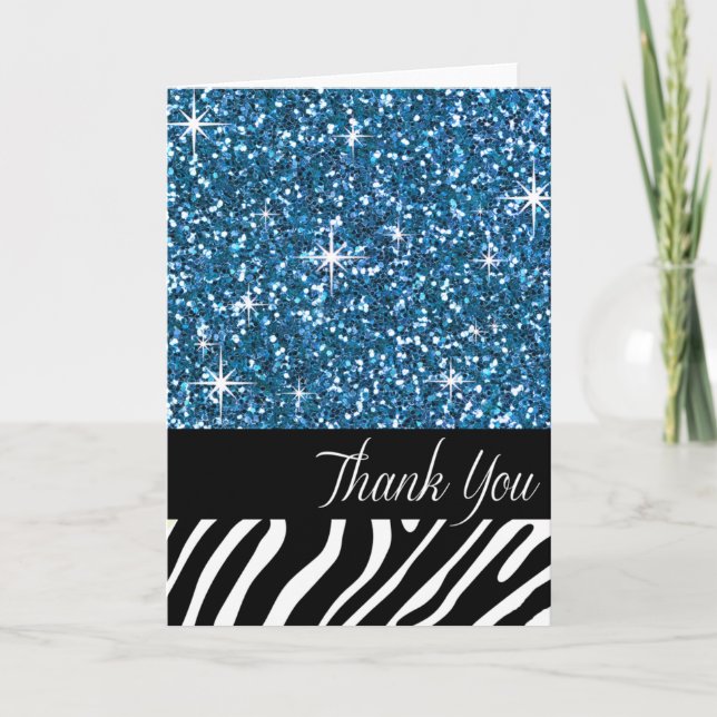 Glam Bling Glitter Zebra Thank You | blue (Front)