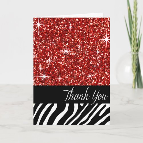 Glam Bling Glitter Zebra Thank You  red