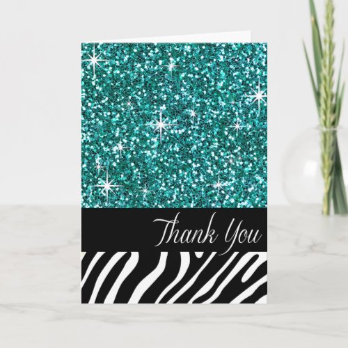 Glam Bling Glitter Zebra Thank You  teal