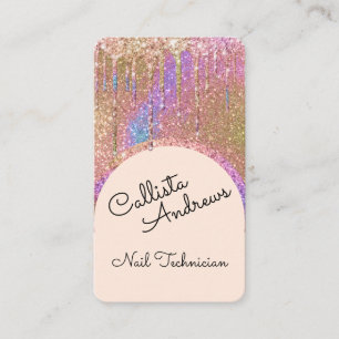 Glam Bling Holographic Glitter Drips Nail Tech Business Card