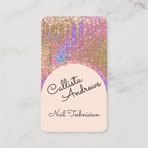 Glam Bling Holographic Glitter Drips Nail Tech Business Card
