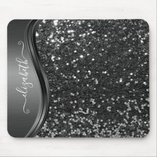 Glam Bling Personalized Glitter Calligraphy Blue   Mouse Pad