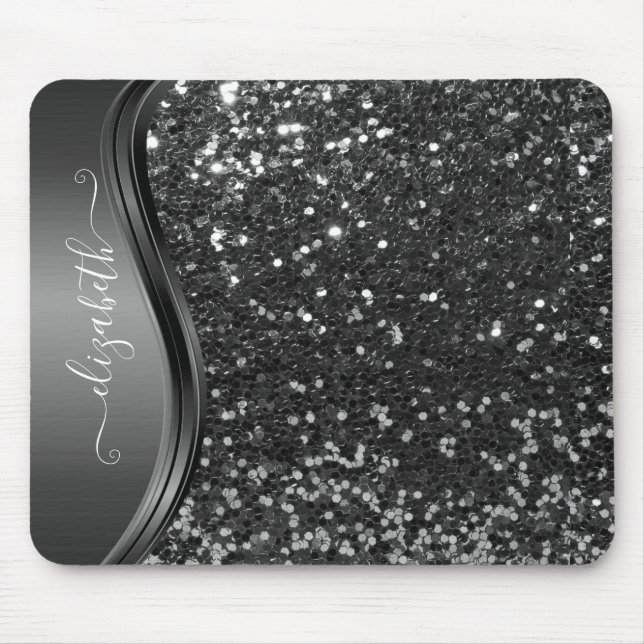 Glam Bling Personalized Glitter Calligraphy Blue   Mouse Pad (Front)