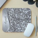 Glam Bling Personalized Glitter Calligraphy Silver Mouse Pad<br><div class="desc">This design does not contain actual glitter or sequins. It may be personalized in the area provided by changing the photo and/or text. Or it can be customized by clicking Personalize this Template and then choosing the click to customize further option and delete or change the color of the background,...</div>