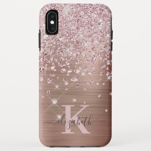 Glam Bling Rose Gold Diamond Confetti Monogrammed iPhone XS Max Case