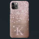 Glam Bling Rose Gold Diamond Confetti Monogrammed iPhone 11 Pro Max Case<br><div class="desc">Elegant,  Glam,  Girly Shiny faux rose gold diamond confetti iphone case. Features a faux rose gold brushed metal background,  dotted with pink rose gold and white diamonds confetti. Personalize with your name and monogram initial. Please note: this design is a printed photo effect with no real glitter and jewel.</div>