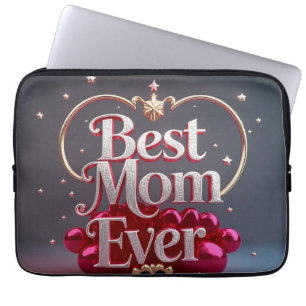 Glam Bling Silver Gold Best Mom Ever Laptop Sleeve