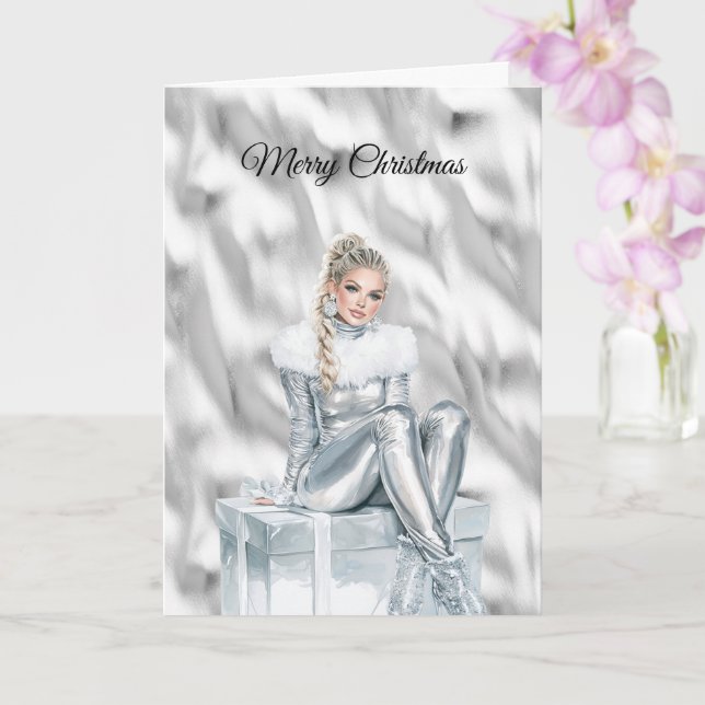 Glam Blond Silver Christmas Card (Orchid)