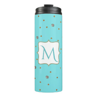 Glam Blue and Gold Monogram Thermal Tumbler