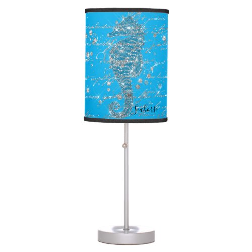 Glam Blue and Silver Glitter Seahorse Table Lamp