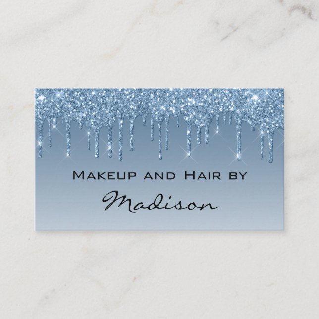Glam Blue Dripping Glitter Drips Makeup Artist Business Card (Front)