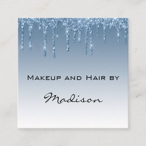 Glam Blue Dripping Glitter Drips Makeup Artist Square Business Card