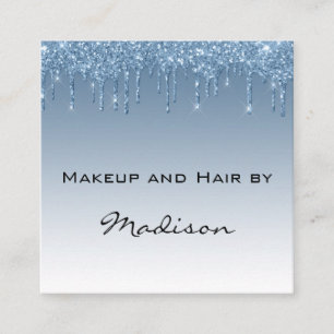 Glam Blue Dripping Glitter Drips Makeup Artist Square Business Card