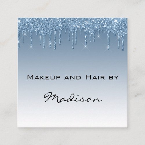 Glam Blue Dripping Glitter Drips Makeup Artist Square Business Card