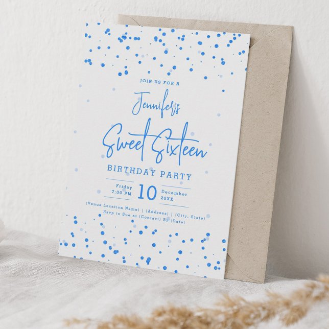 Glam Blue Faux Foil Dots Sweet 16 Party Invitation (Glam Blue Faux Foil Dots Sweet 16 Party Invitation)