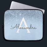 Glam Blue Glitter and Sparkle Chic Monogrammed Laptop Sleeve<br><div class="desc">Baby Blue Ombre Faux Glitter and Sparkle Modern and Elegant Monogram Case. This case can be customized to include your initial and first name.</div>