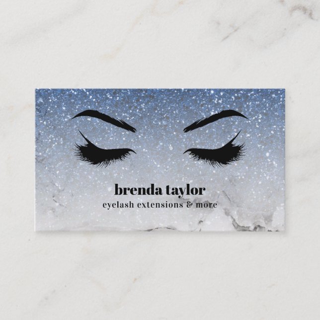 Glam Blue glitter ombre Marble Eyelash  Browbar Business Card (Front)
