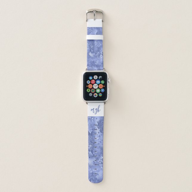 Glam Blue Glitter Snakeskin Monogram Apple Watch Band (Front)
