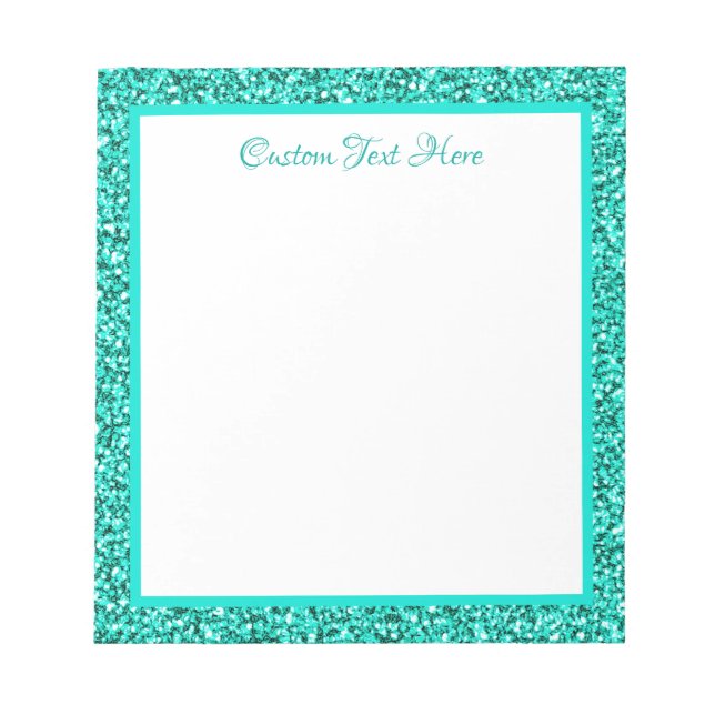 Glam Blue Glitter Sparkle Border Personalized Notepad (Front)