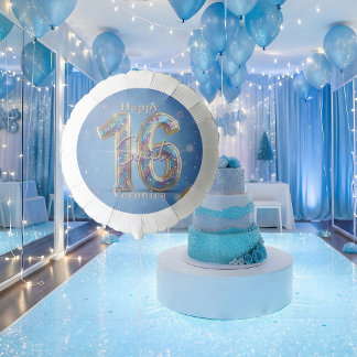Glam Blue Glitter Sweet 16 Birthday Party Balloon