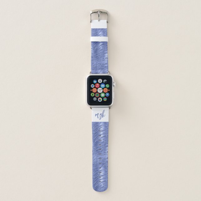 Glam Blue Glitter Tiger Stripes Monogram Apple Watch Band (Front)