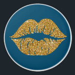 Glam Blue Gold Glitter Lips Trendy Sparkle Ceramic Knob<br><div class="desc">Add a decorative accent to a cabinet,  dresser,  or drawer with a custom-made ceramic knob. Glam Blue Gold Glitter Lips Trendy Sparkle Ceramic Knob. Great gift idea for home decor.</div>