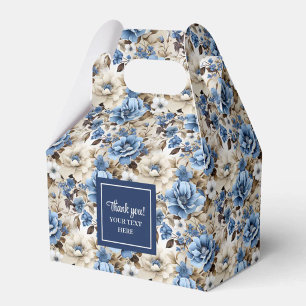 Glam Blue Ivory Flowers Custom Name Favor Box